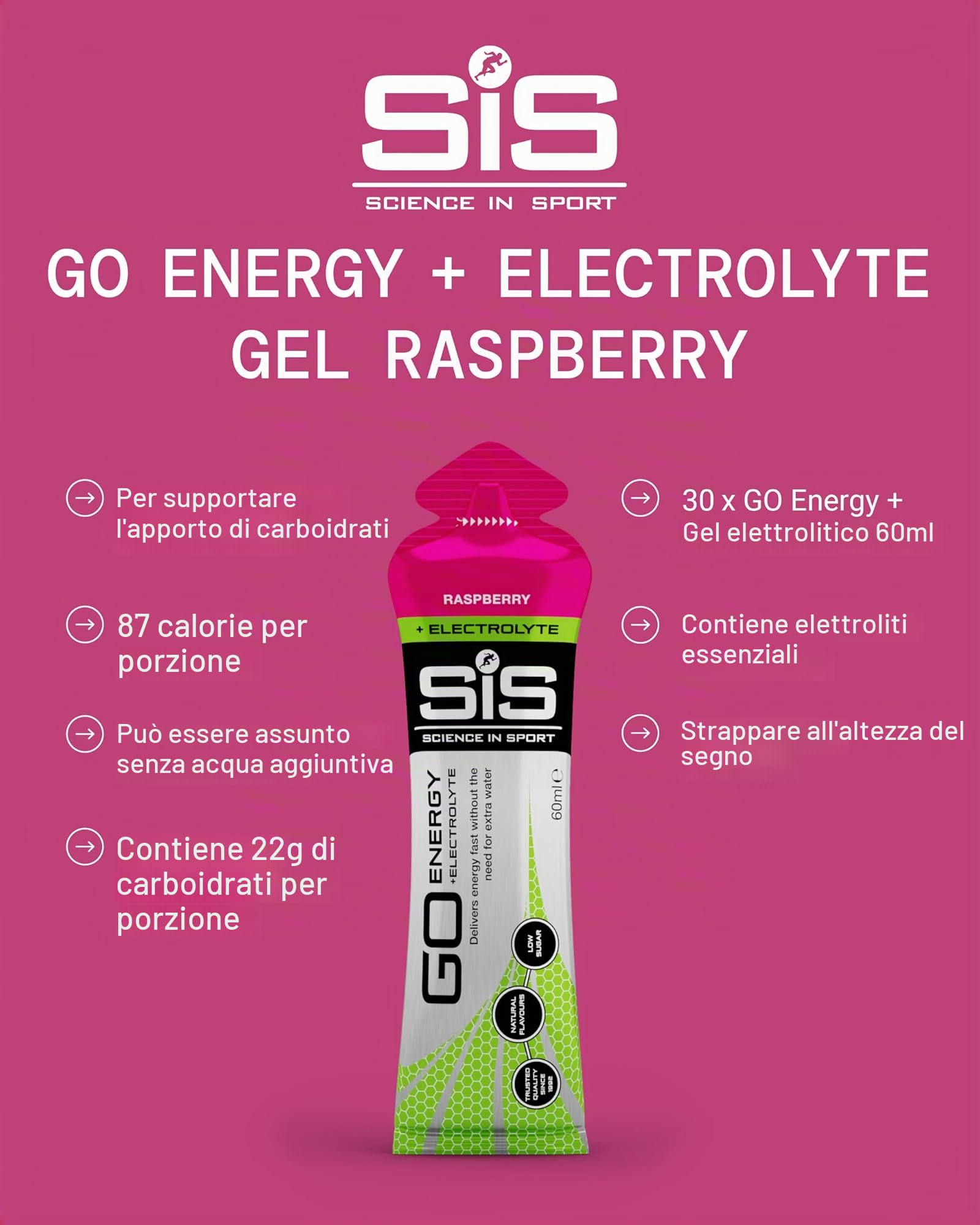 Science in Sport GO Gel + Elettroliti, Lampone, 30 x 60ml