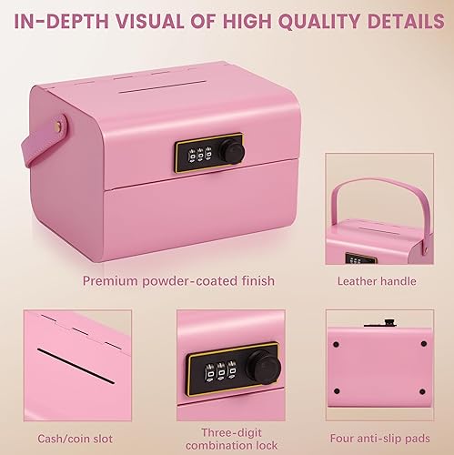 Miniatura 3 de Mini caja de seguridad con cerradura, caja fuerte para dinero y efectivo para niños, caja de seguridad de metal pequeña para efectivo, joyas y