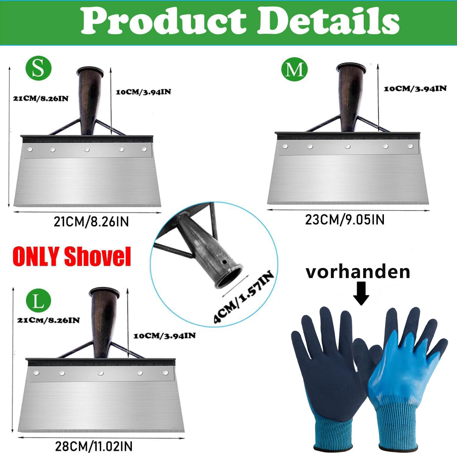 Schaufel Stoßscharre, Gartenschaufel Spaten Garten Rasenkantenstecher Multifunktionale Unkrautschaber ohne Holzgriff, Scooper für Unkraut und Moos, Eisbeseitigung, Home (23CM)