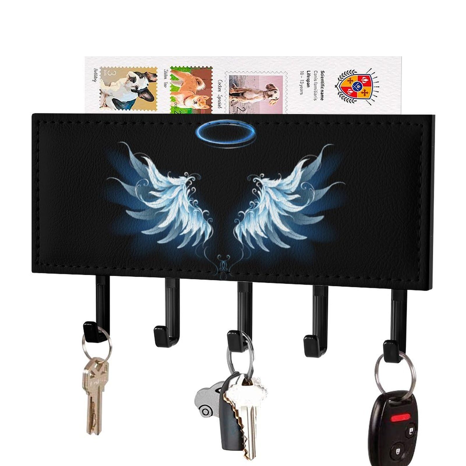 NCLQVJXZKHW Blue an-gels-Wings Key Holder with 5 Hooks Key Hooks Wall Mounted Key Racks Key Hanger Organiser Shelf