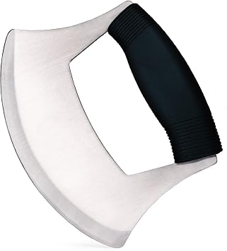 KEISSCO Pizza Cutter Stainless Steel Ulu knife Razor Sharp Rocker Slicer Cutter Mincing Mezzaluna Knife Salad Vegetable Chopper with Upgraded Ergonomic Anti-Slip Handle