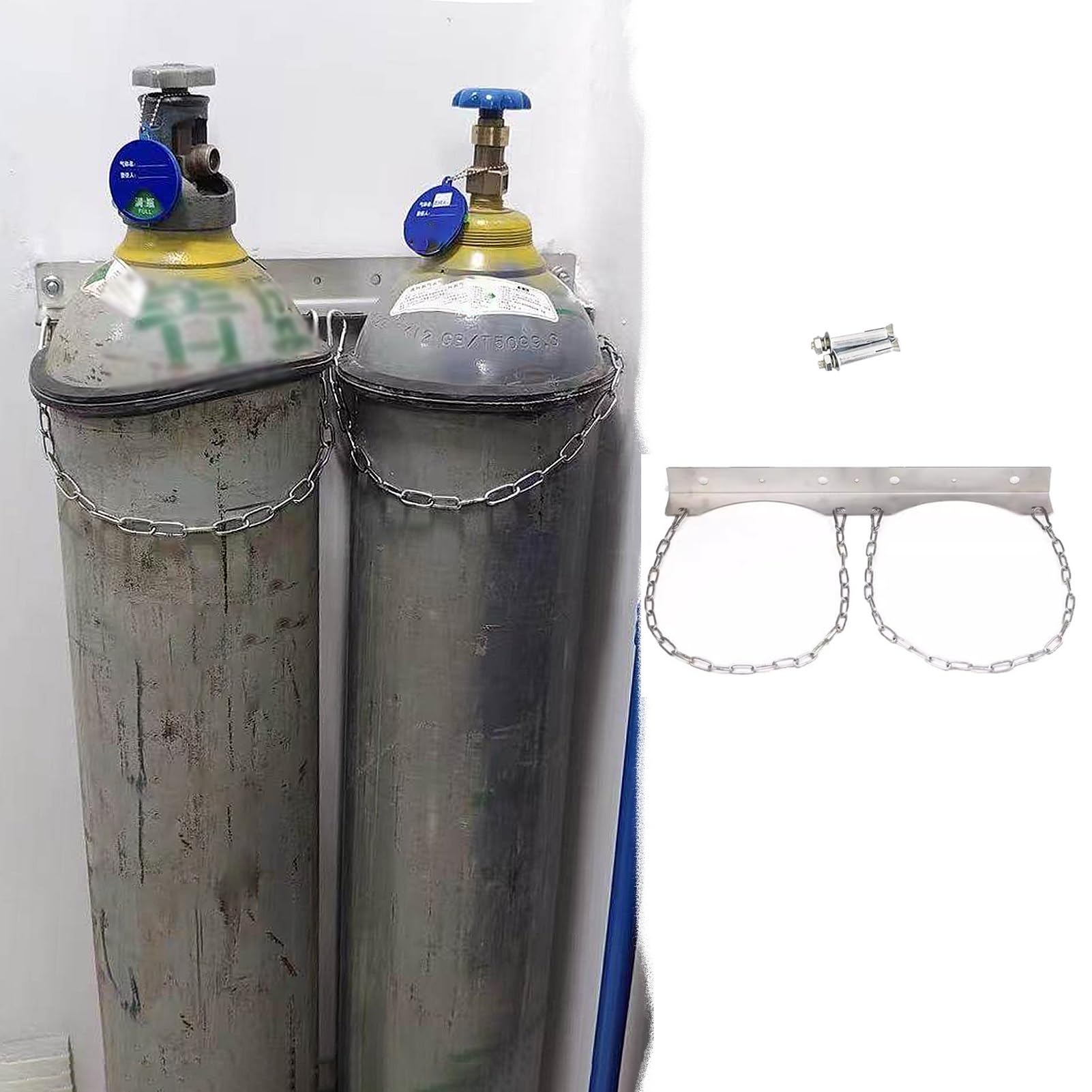 Soporte para Botella de Oxígeno Soporte Metálico Acero Cilindros Oxígeno Montaje Pared, Estante Ajustable Almacenamiento Gases Tornillos, Organizador Soporte Múltiples Tanques Botellas(M)