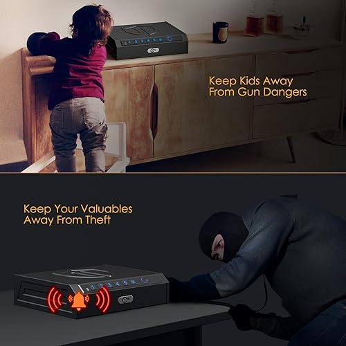 Miniatura 8 de Gun Safe Biometric Handgun Safe, Fingerprint Pistol Safe 3-Ways Quick-Access Gun Safes for Pistols with Key and Keypad, Gun Lock Box for Pistols