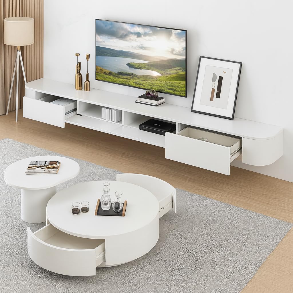 TV Lowboard Hängend,120-300 cm Moderner TV Schrank Fernsehschrank für das Wohnzimmer Geeignet für das Wohnzimmer und Schlafzimmer (Weiß, 220CM)