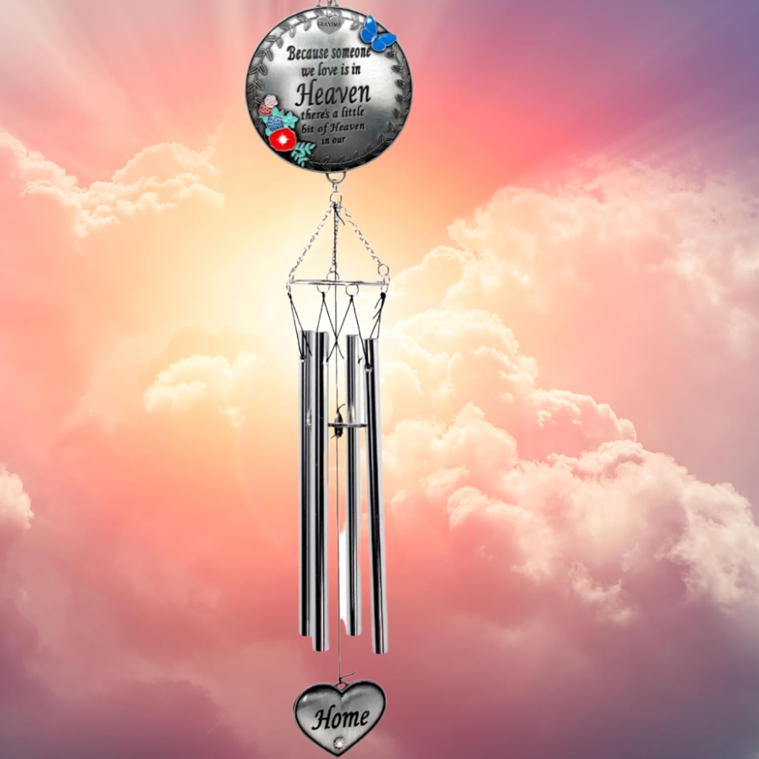Grandma Sympathy Memorial Windchime - Because Someone We Love is in Heaven, There's a Little Bit of Heaven in Our Home - Loss of a Grandmother Wind Chimes - 21" L