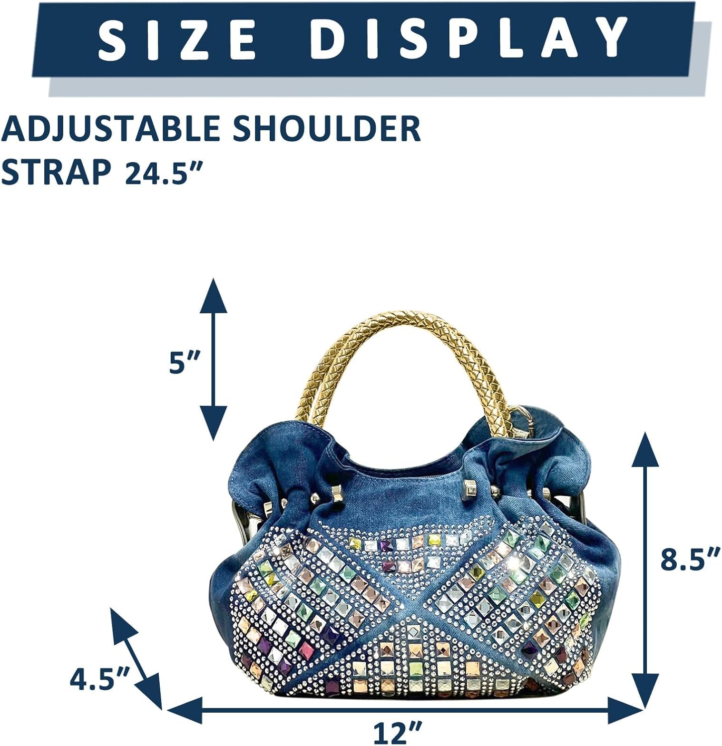 Denim Tote Bag, Soft Shoulder Bag, Handbag for Women Vacation, Travel, Daily Matching(Style 424)