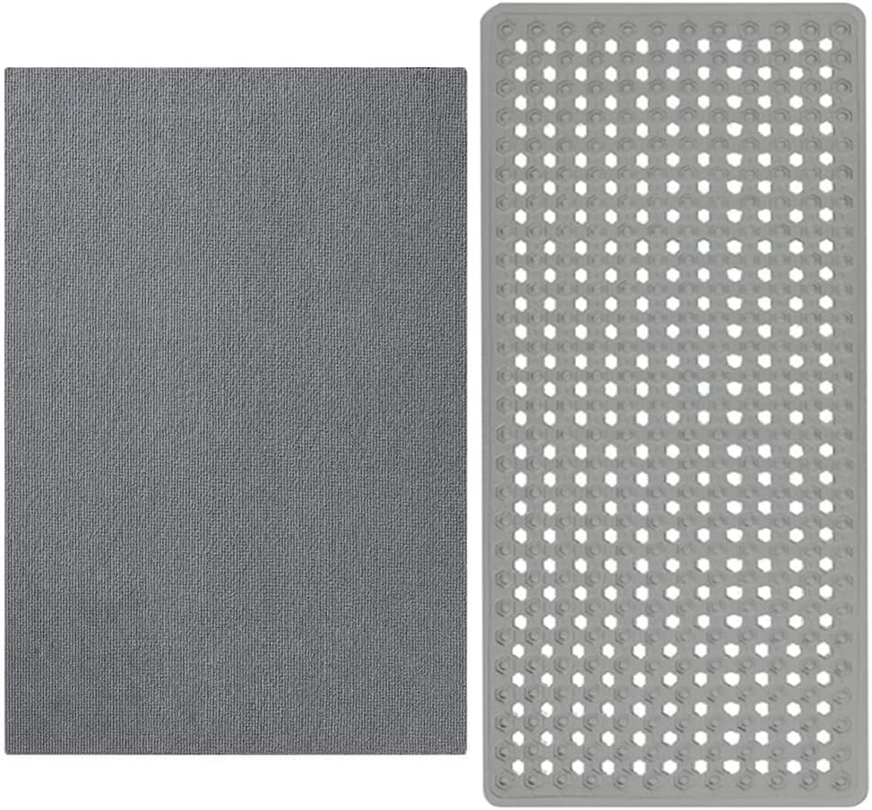 GORILLA GRIP Felt Cat Litter Mat, 24x17, Gray and Bath Mat, 35x16, Gray Bundle