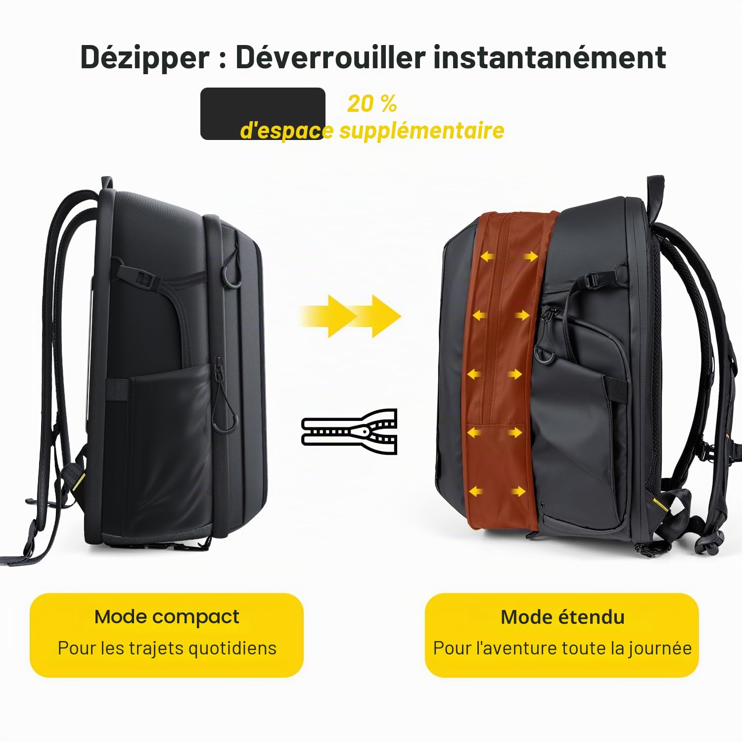 RALENO étanche Sac à Dos Extensible pour Appareil Photo 25+5L | Sac Photo compatible avec un Ordinateur Portable de 16 Pouces, un Trépied, un Drone et des Appareils Photo Reflex Numériques