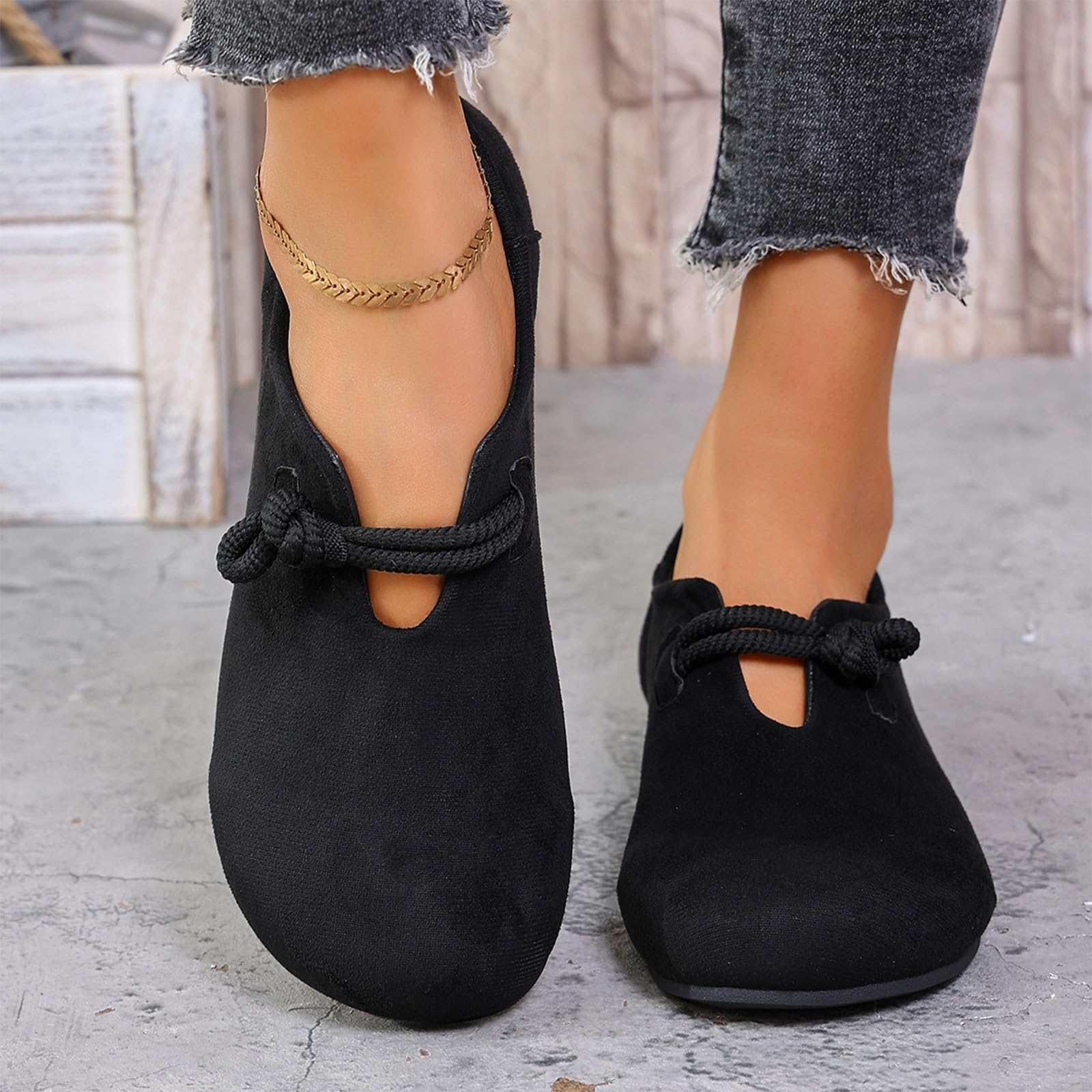 Chaussures Plates Mary Jane en Daim Orthopédiques pour Femme, Mocassins Souples À Bout Rond, Chaussures Décontractées Antidérapantes Et Confortables