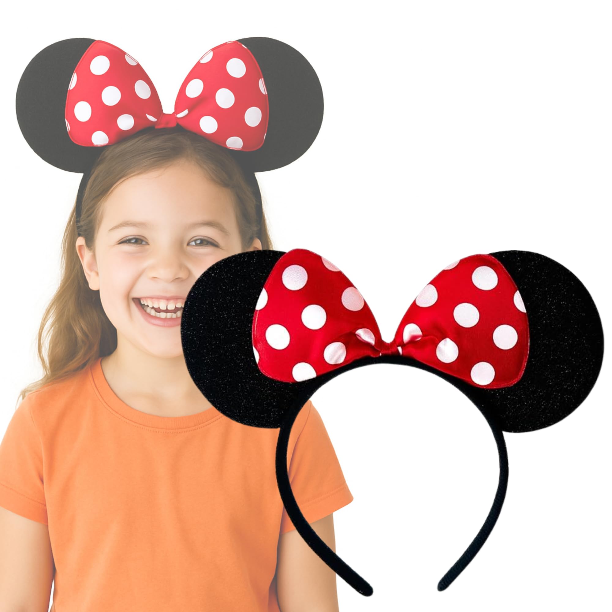 Black With Red Bow & White Polka Dot Minnie Mouse Disney Fancy Dress Ears Head Band