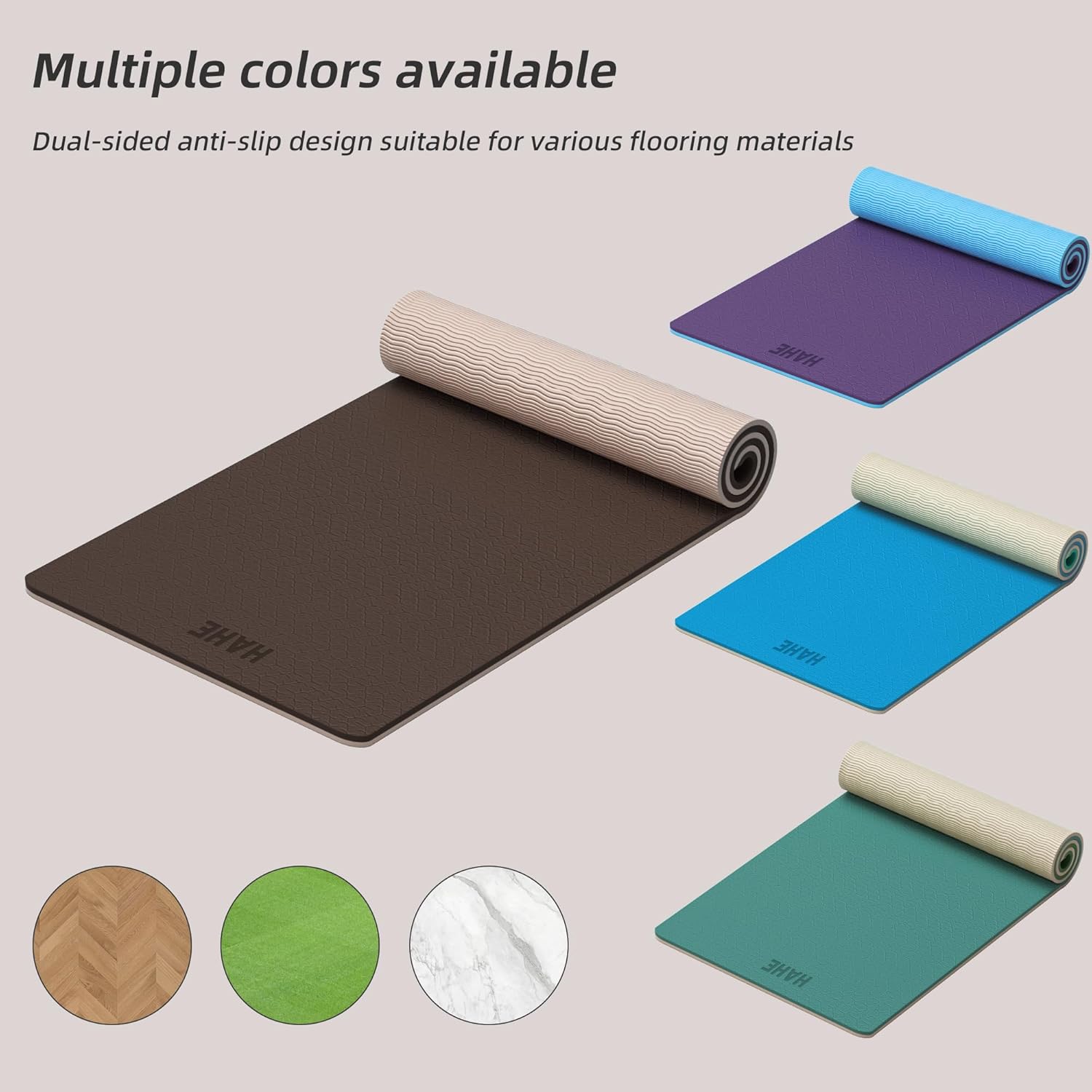 HAHE Yoga Mat Thick, 72"x32"x0.4"Th (10mm), Wide Non-Slip Exercise Mat with Carry Strap, Double-Sided POE Fitness Mat for Yoga, Pilates & Floor Workouts