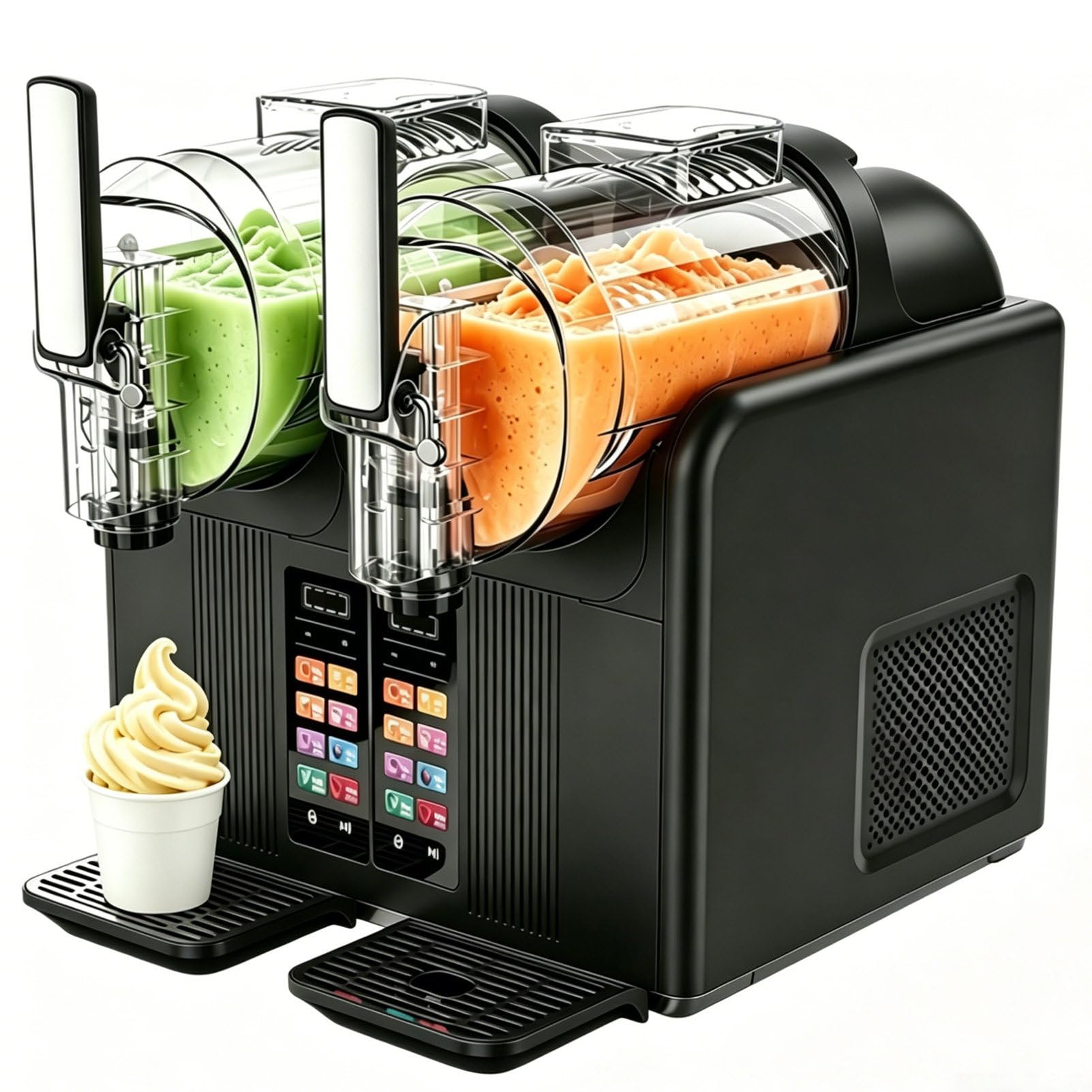 MáQuina Comercial De Granizados De 2 DepóSitos, Dispensador De Granizados De Pie con Led, con 7 Programas Preestablecidos Y Pantalla Led, Funcionamiento con Un Solo BotóN Black