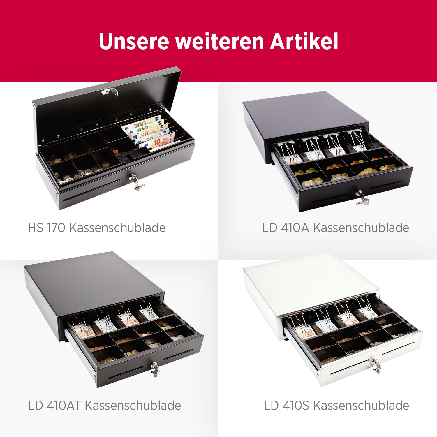 Olympia HS 170S - Cassetto porta denaro con serratura a fessura, compatibile con RJ12, 8 scomparti per monete e 6 scomparti per banconote, per ufficio, per commercio e gastronomia, 46 x 17 x 10 cm