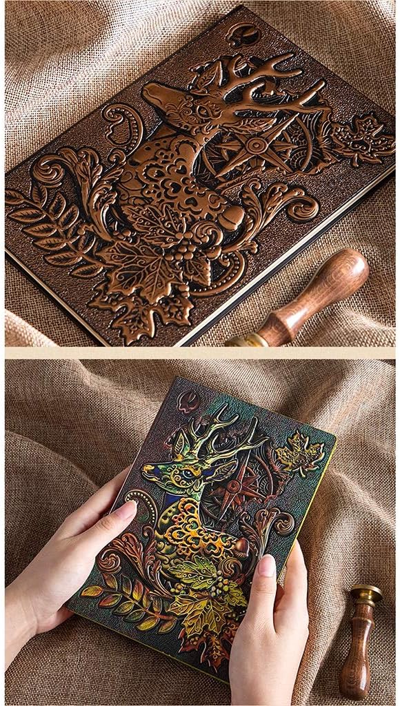 Composition Embossed Handmade Hardcover PU Leather Vintage Journal Notebook Travel Diary 8.3''5.7'' 200 Page for Gift Boys Work Journal (Color : Brown) (Multi Colored)