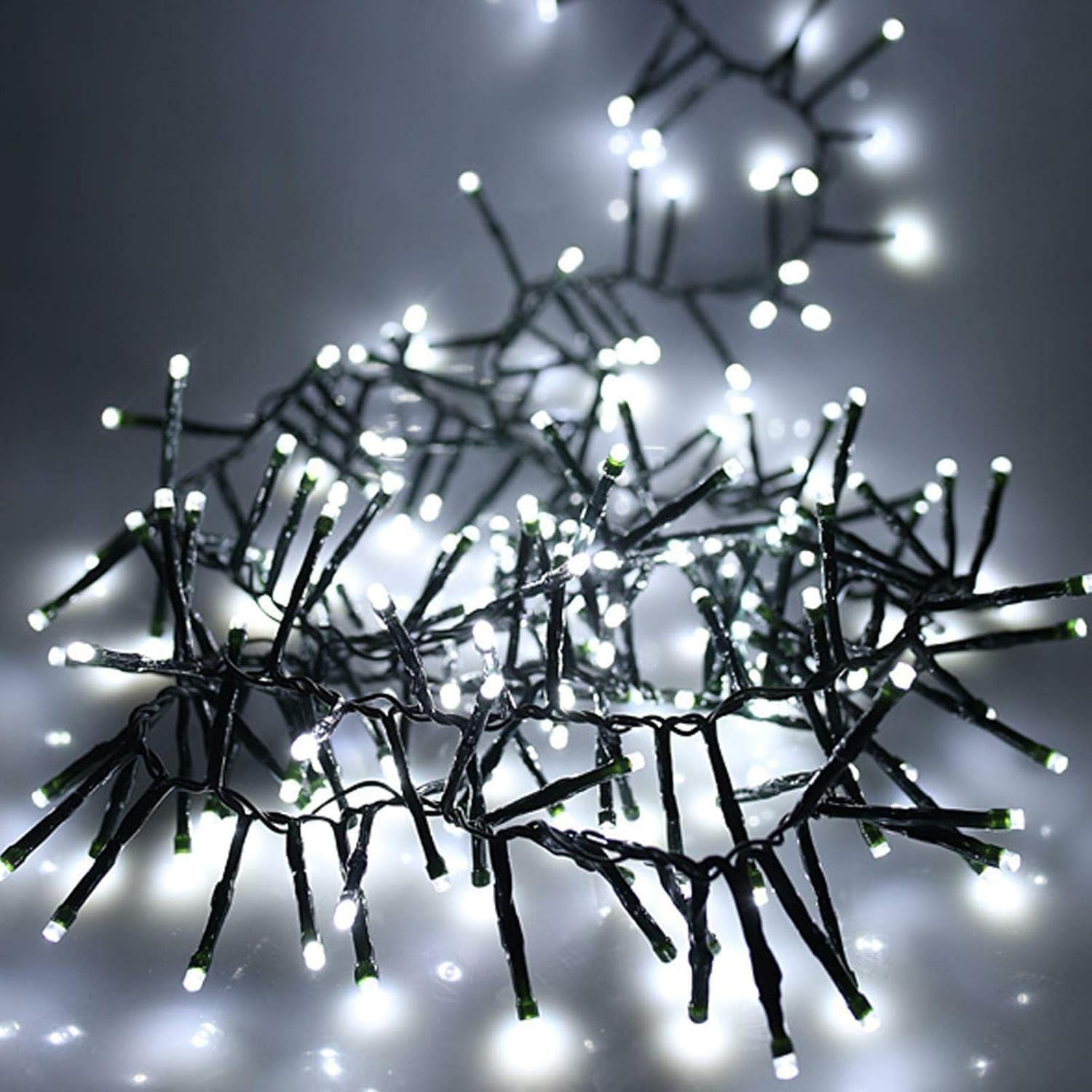Trimming Shop Christmas Tree Cluster Cool White Glow, 300-Count with Multifunction 8 Modes Timer, Memory & Waterproof Green Cable Indoor/Outdoor Decoration for Home Festive Holiday