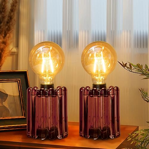 Juego de 2 lámparas de mesa a pilas, lámpara inalámbrica con temporizador, luces decorativas en forma de bombilla de vidrio para sala de estar,