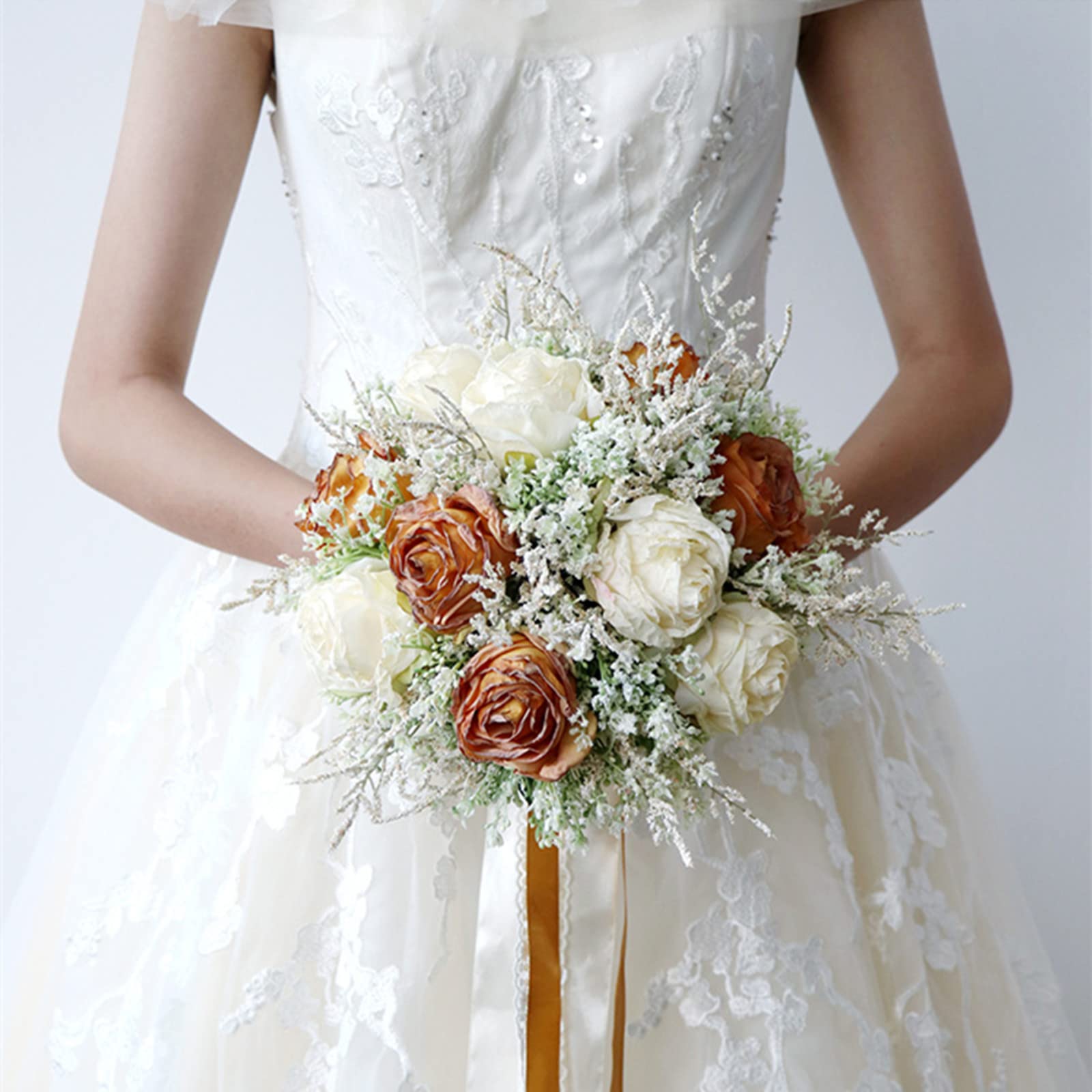 Hochzeit Bouquet für Braut - Karamell Gebrannt Rand Rose, Künstliche Blumensträuße für Brautjungfer, Hochzeit Dekoration