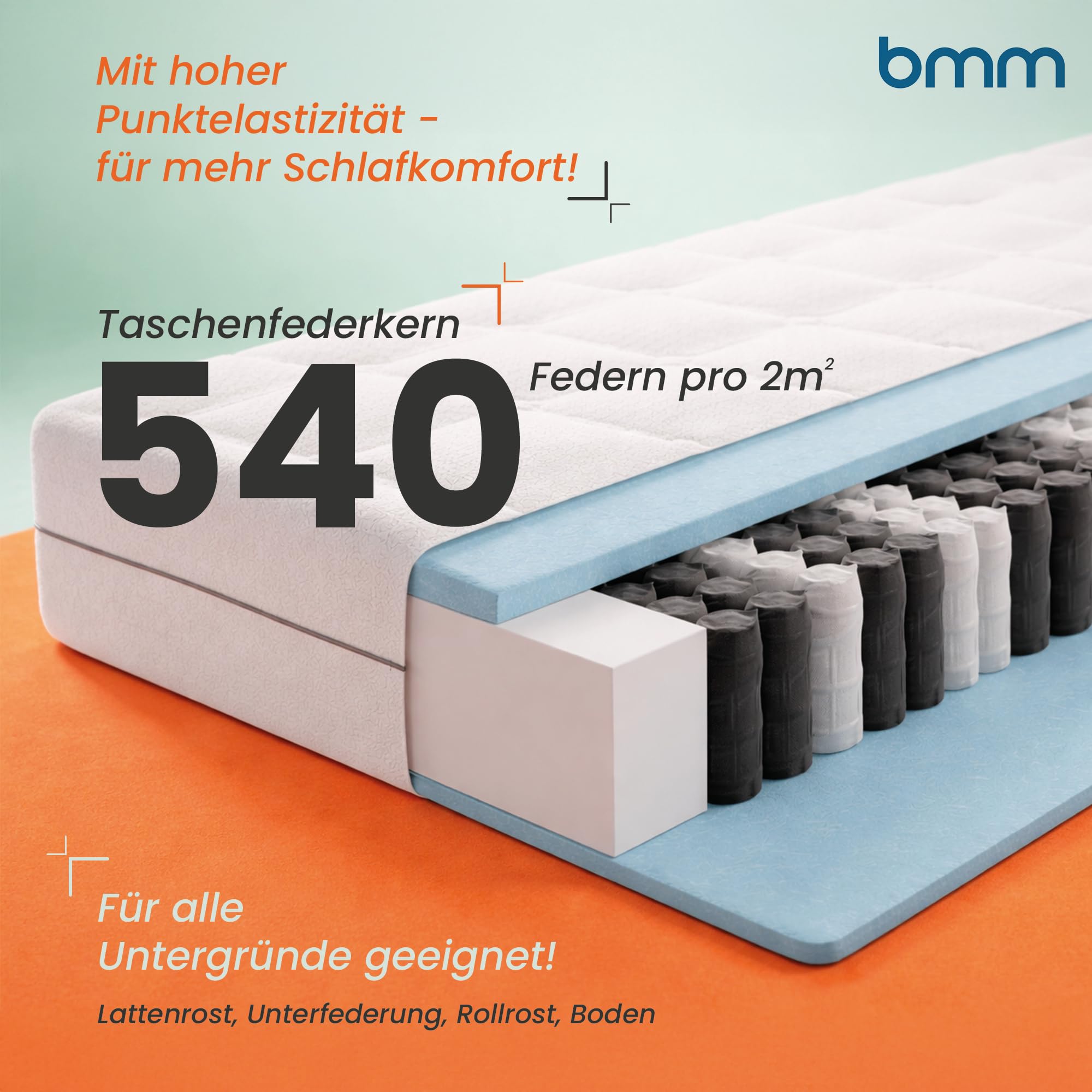 BMM Taschenfederkernmatratze Ortho Medic Plus 100x200 cm H3 25 cm 7-Zonen | Taschenfederkern mit 7 Liegezonen und 25 cm Höhe passt sich Ihrem Körper an und fördert eine natürliche Liegeposition.