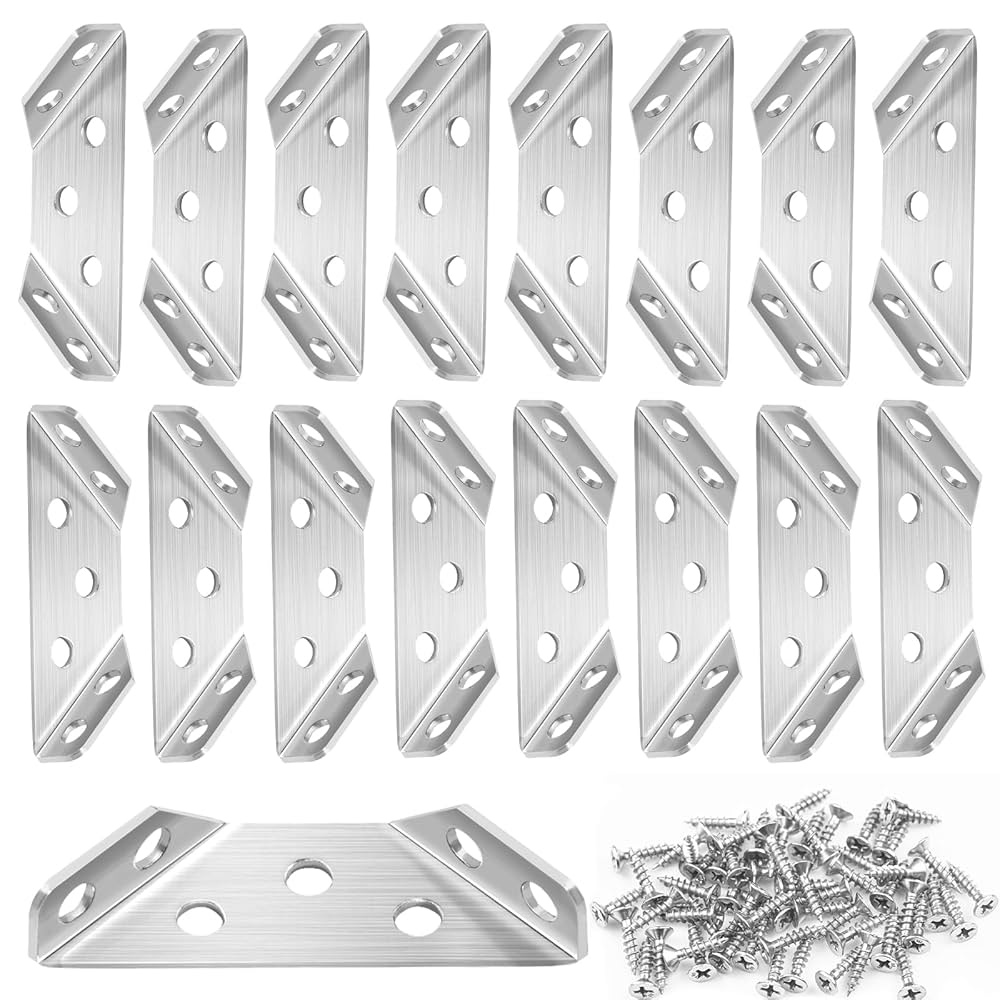 ZAVIA 16 Pcs L Brackets For Wood (38mm X 38mm) With Screws | Galvanised Steel Brackets For Fixing And Repairing Furniture, Shelves, Windows & Cabinets