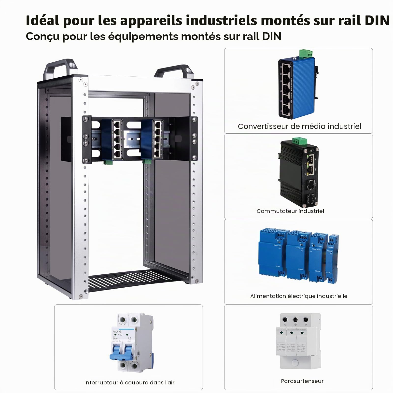 GeeekPi Support de montage sur rail DIN à profondeur réglable 2U de 10 pouces pour DeskPi RackMate T1/T0/T2/T0 Plus/T1 Plus, compatible avec les appareils de réseau industriel de 35 mm et armoire