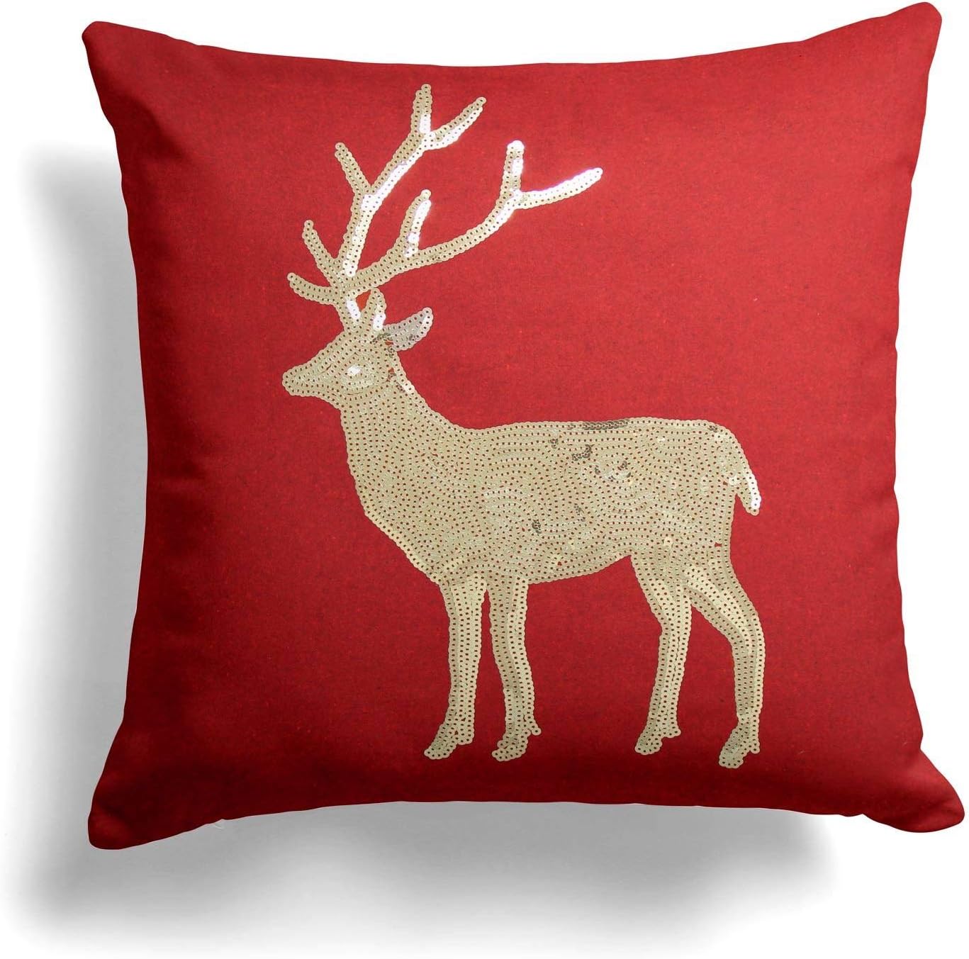 Belfield Sequin Stag Cushion Cover, Luxury Felt Christmas Cushion Cover, Modern Sparkle Festive Design, 17" x 17", 43cm x 43cm, Red