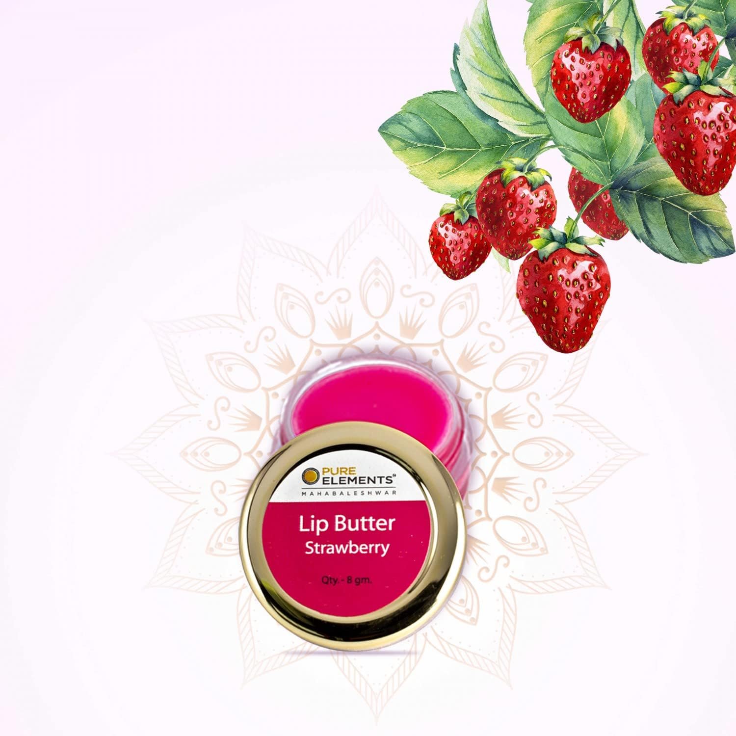 PURE ELEMENTS Strawberry Lip Butter Natural & Organic Lip Care 8GM