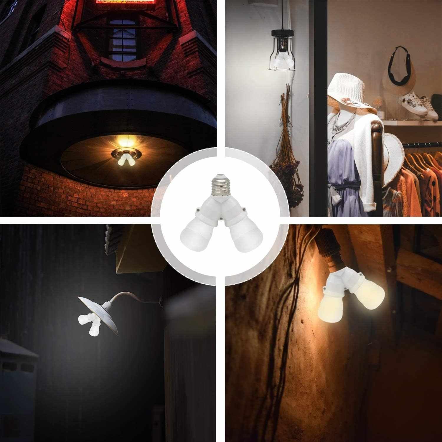 TECHZOCO Casquillo de bombilla divisor E27, Adaptador Bombilla divisor de 2 vías, Casquillo para lámparas doble, Divisor de bombillas LED, Carga máxima por casquillo 15 W, IP20, 2 Bombillas en 1