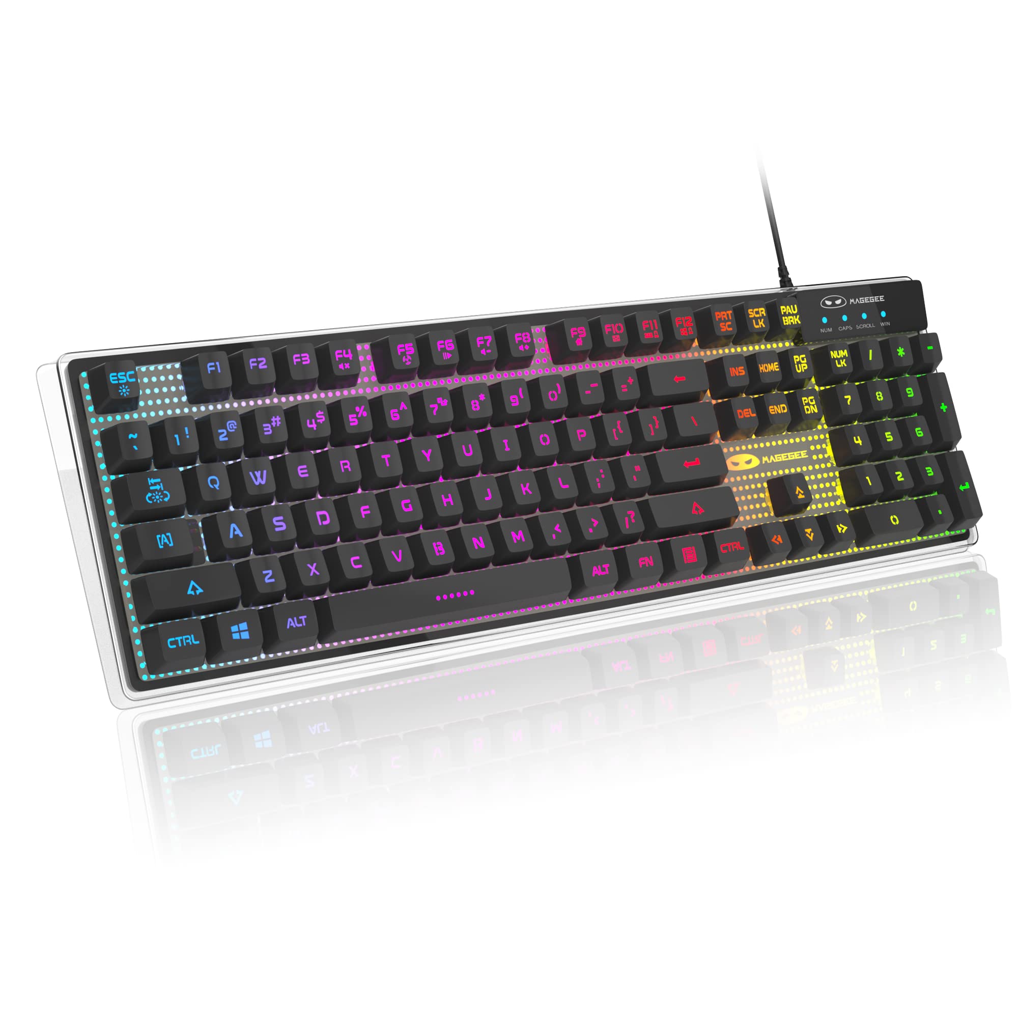 Buy Gaming Keyboard, Rainbow Backlit LED Wired Gaming Keyboard with Clear Housing and Double