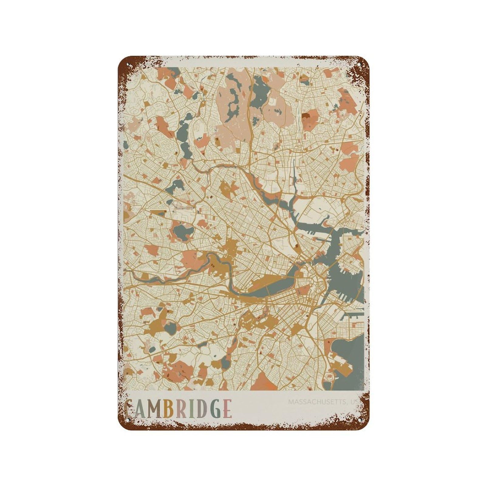 xiaoxiaoshen Cambridge Map Massachusetts Travel Gift Boho (2) Wall Decor Art Metal Tin Poster Modern Home Decor Art Home Bar Shop Decorations Vintage Sign 30x20cm