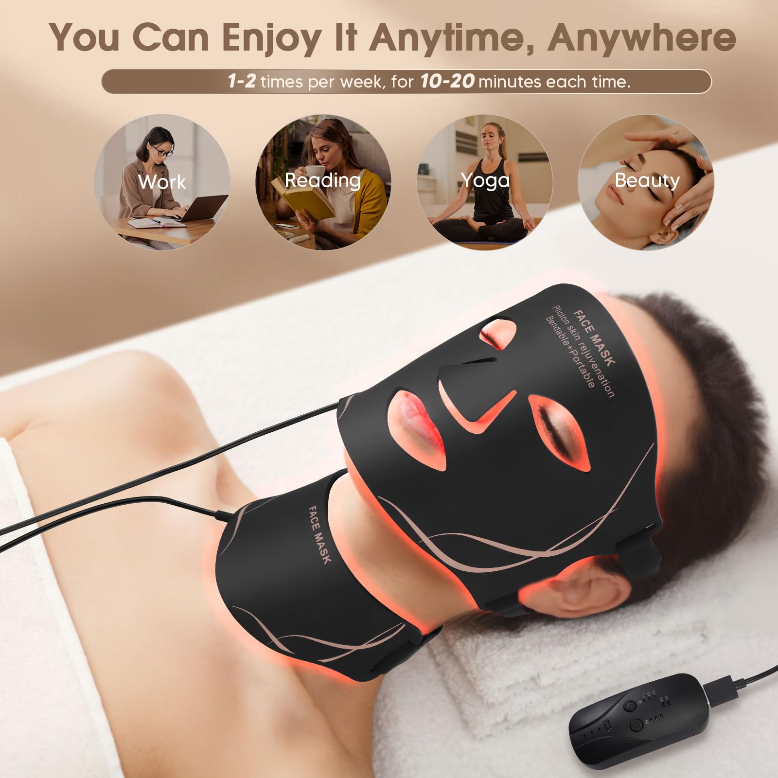 Masque facial LED thérapie pour le visage et le cou, raffermissement, masque visage, beauté