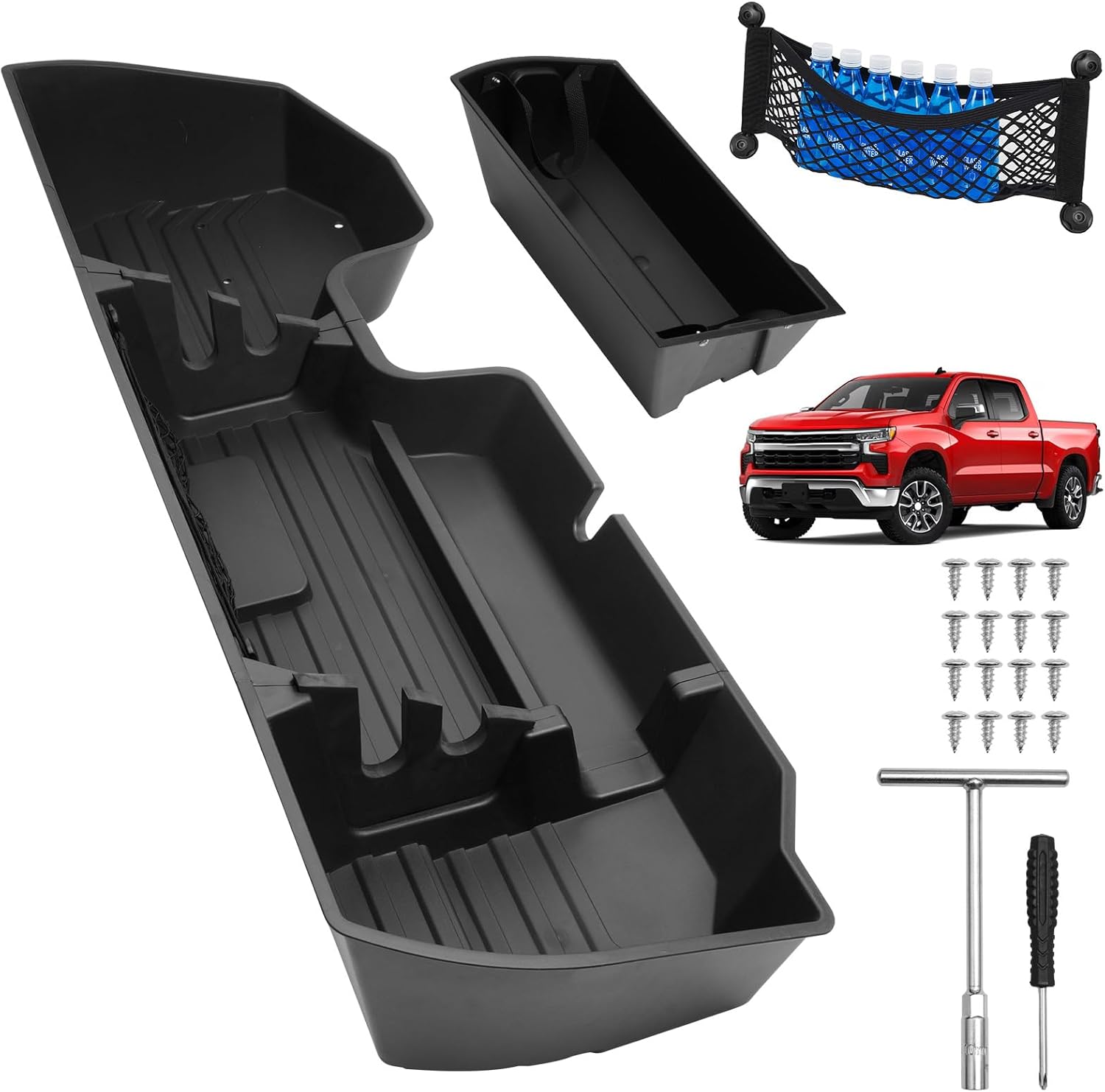 Mixsuper Liner Under Seat Storage for 2019-2026 Chevy Silverado 1500/GM Sierra 1500 & 2020-2025 Silverado/Sierra 2500HD/3500HD, ABS 6PCS Kit with Mesh Pocket & Inner Bin, Silverado Accessories Black