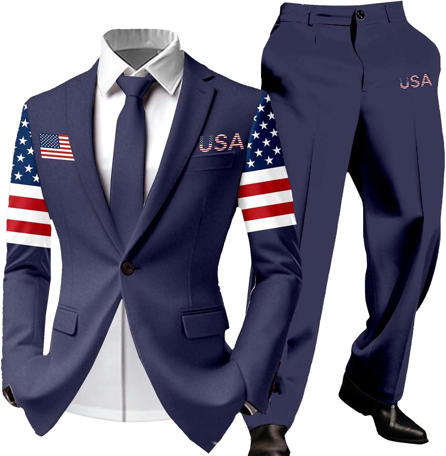 Men’s American Flag Suit 4th of July Outfits Slim Fit 2 Piece Suits One Button Blazer Jacket Sets for Party Wedding Business
