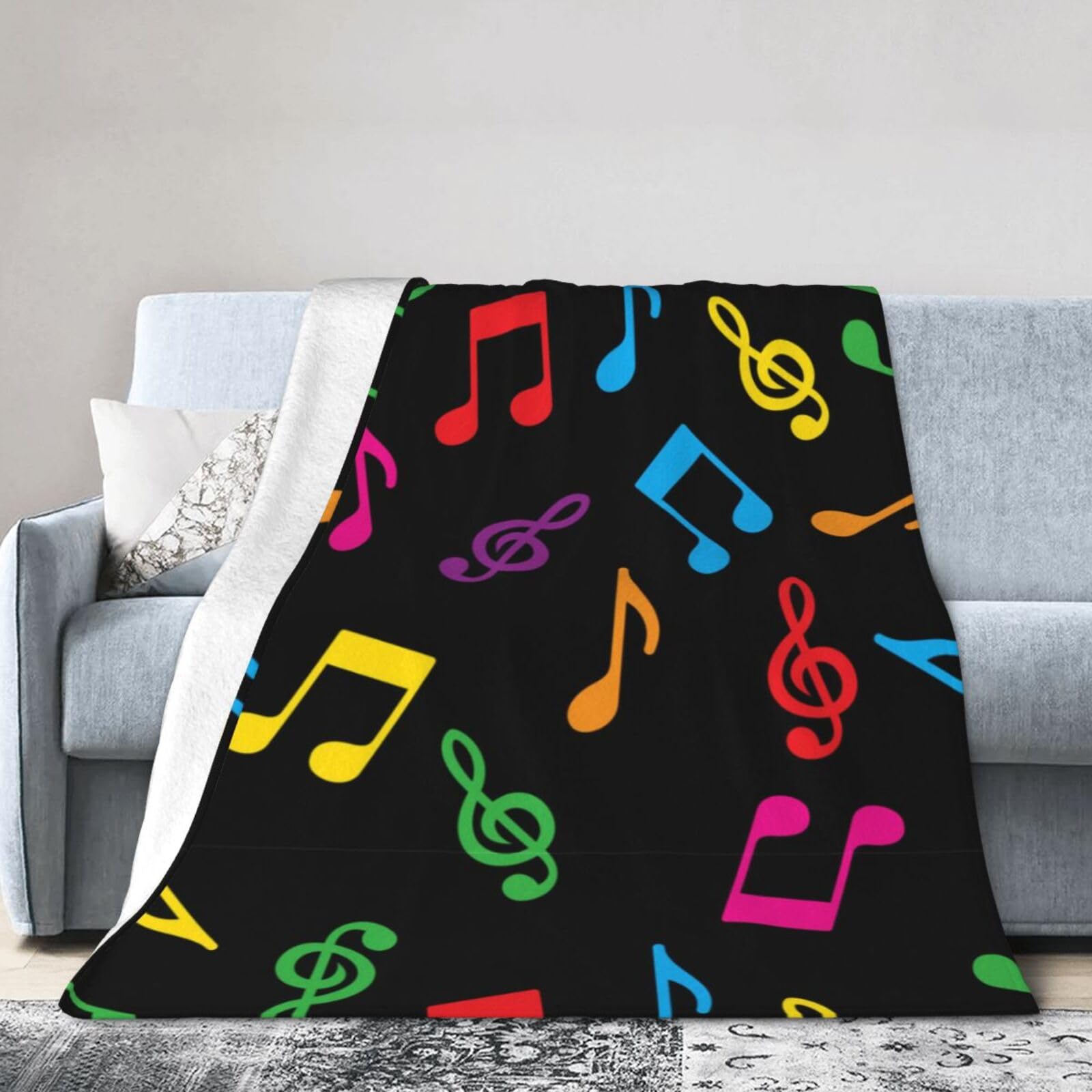Noble Ren Rainbow Notes Ultra-Soft Micro Fleece Blanket Winter Warm Soft Lannel Fleece Throw Blanket For Couch Sofa Bed 80"X60"