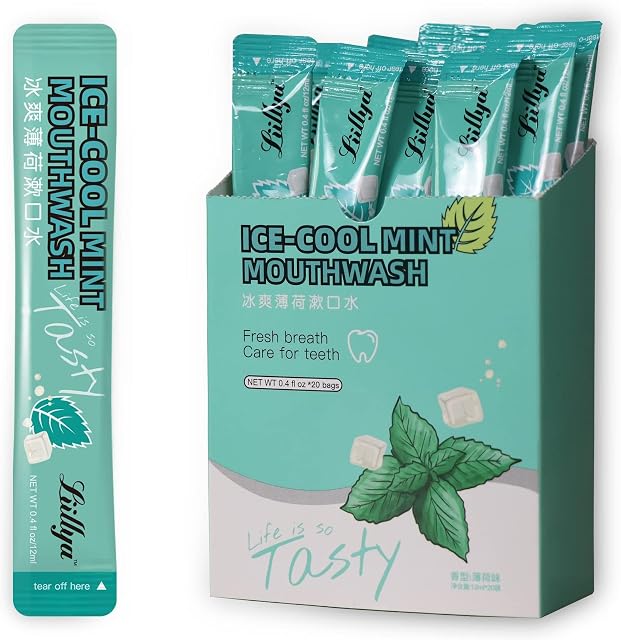 Liillya Travel Mouthwash Mini Mouthwash Travel Size Alcohol free Antibacterial Mouthwash Fluoride Free Mouthwash for Bad Breath Multipack Airline Friendly Portable Great for Work and Dating 20 Packets