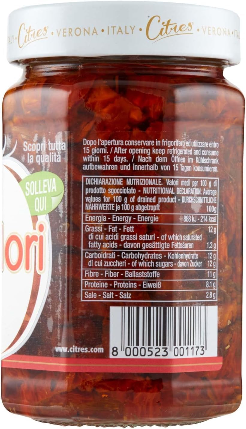 Pomodori Secchi a Filetti in Olio di Girasole, Confezione da 12 Vasetti da 290g, Prodotto Italiano con Erbe e Spezie, Ideale per Antipasti, Pasta, Insalate e Piatti Mediterranei dal Gusto Autentico