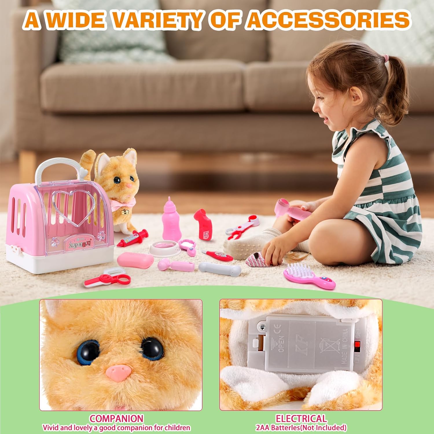 WorWoder 15PC Robot Plush Electronic Interactive Cats That Move and Meow Walking Wagging Lifelike Stuffed Kitten Toy pet for Girls Kid Parts(Yellow)