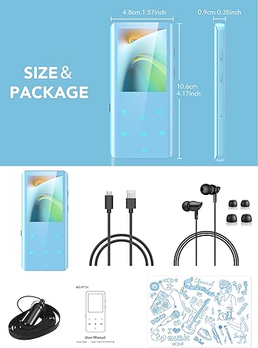 Miniatura 7 de AGPTEK Reproductor MP3 de 64 GB con Bluetooth 5.3, A19PL de pantalla curvada de 2.4 pulgadas, reproductor de música portátil con altavoz, sonido sin