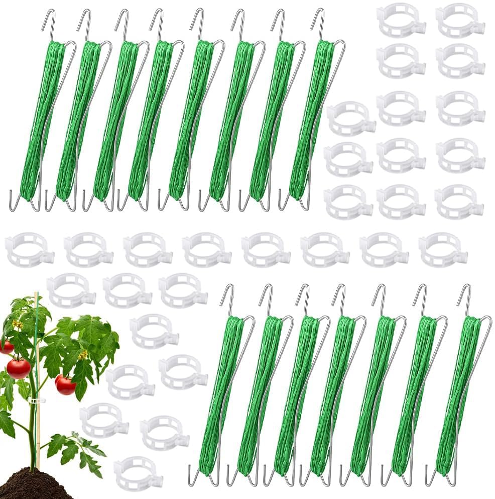 HIQE-FL Tomatenhaken Metall mit Pflanzenschnalle & Seil Tomatenpflanzenhalter Garten Clips Tomatenstützhaken Geeignet zum Fixieren von Pflanzen (A)