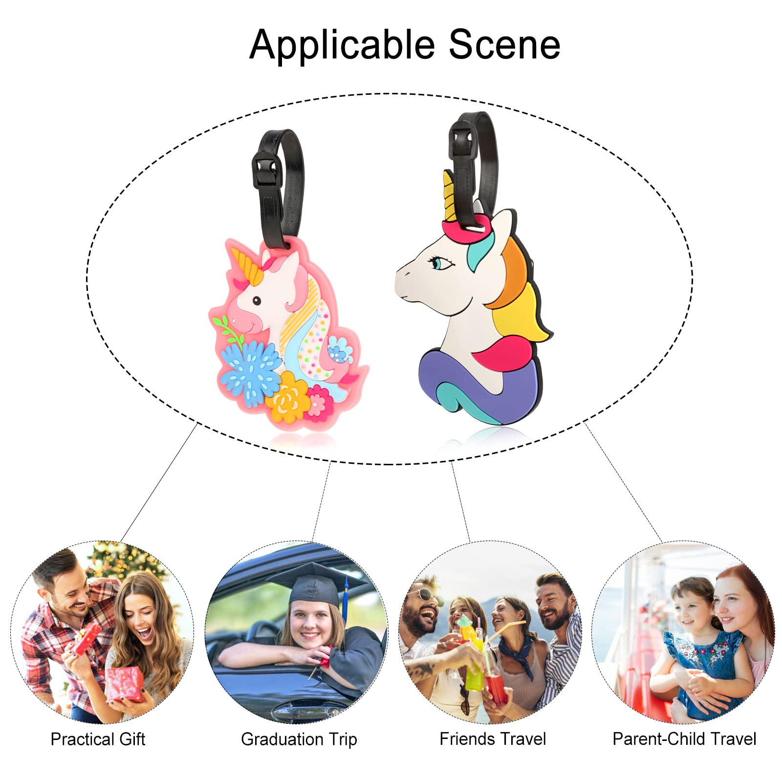 Étiquettes Bagage Licorne X2 - Étiquettes Valise Silicone Souple Avec Papiers Adresse, Pour Voyages Et Enfants