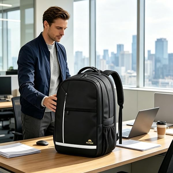 MATEIN Extra Large Backpack 55L, Work Backpack, Laptop Rucksack for Men Work, Large Rucksack with TSA Laptop Compartment, Spacious Capacity Fit for Office, Business Travel, Daily Use, Black - 4