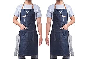 KPD Unisex Denim Work Apron with Adjustable Straps and Pockets for Kitchen,BBQ,Garden