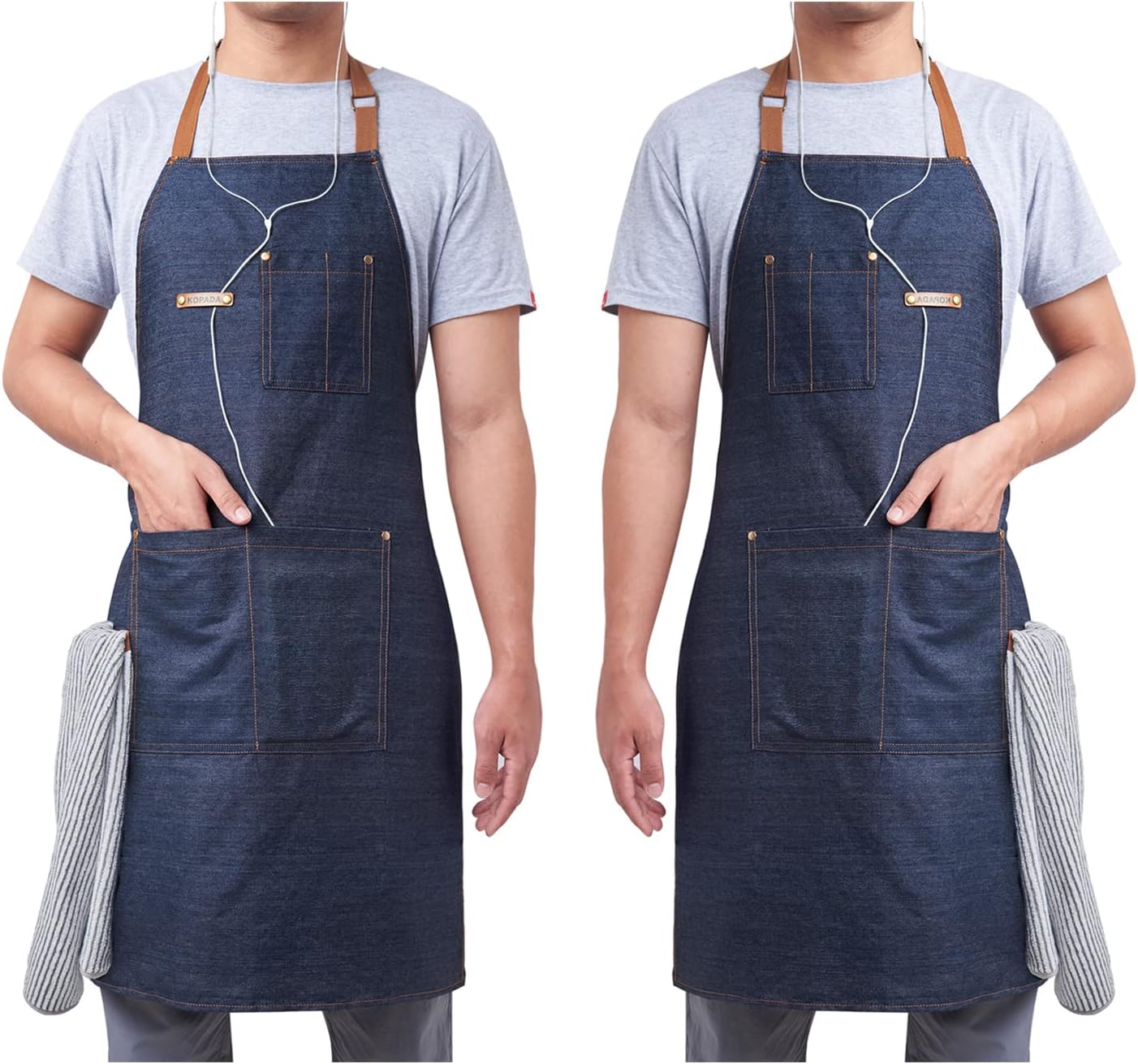 KPD Denim Apron With Pockets - Adjustable Blue for Kitchen, BBQ, and Garden - Work Apron for Men and Women