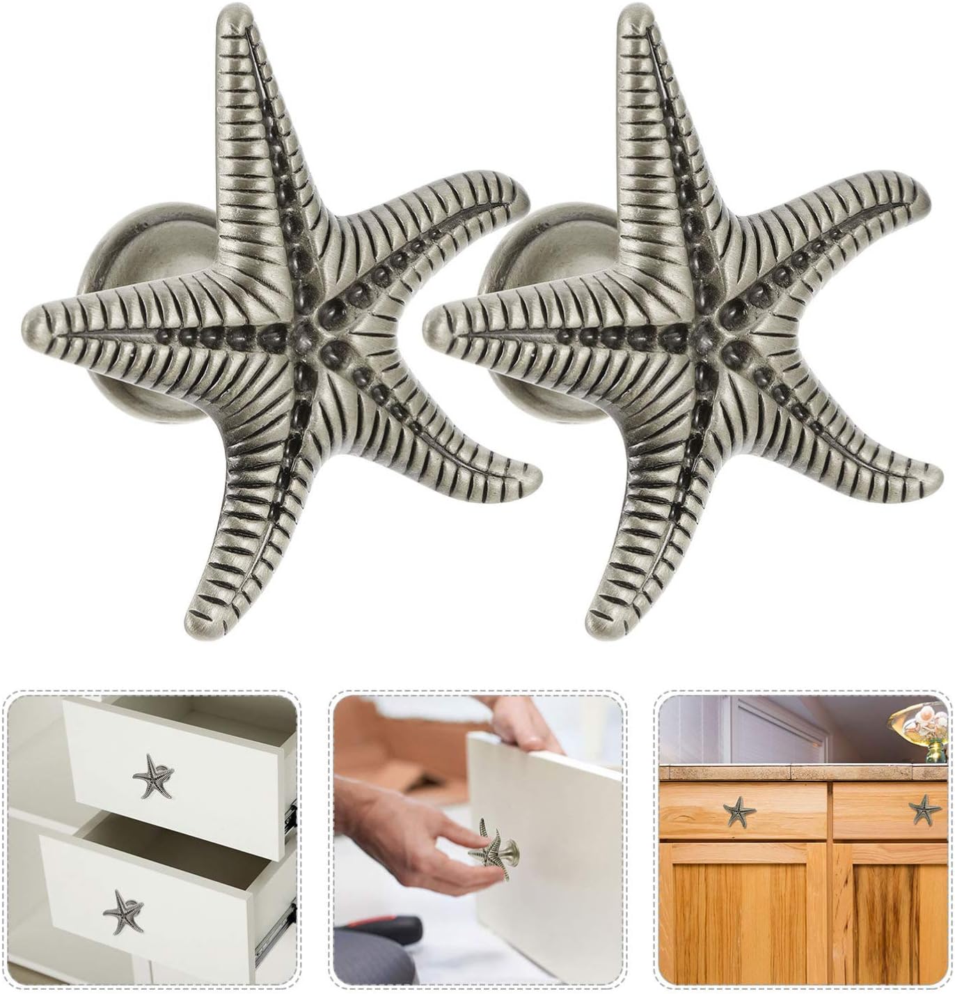 AVFORA Closet Door Knobs 2pcs Cabinet Handle Beach Ocean Star Shaped Handle Doorknob for Cabinet Drawer Wardrobe Kitchen Nursery Dresser Drawer Bronze Door Handle Handle (Color : Ancient tin)