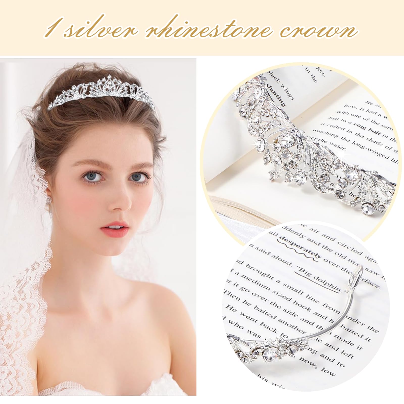 Lilbitty Silberne Strasskrone Prinzessin Tiara Diadem Elegante Krone Hochzeit Geburtstag Party Haaraccessoires