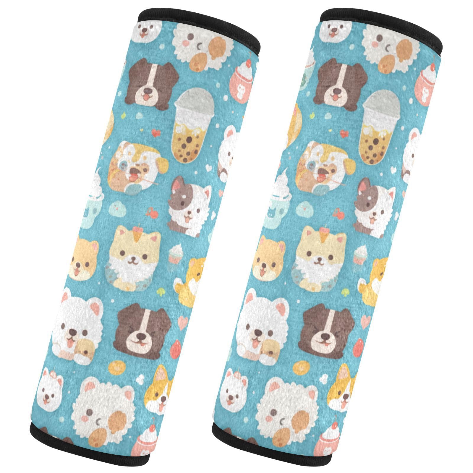 Seat Belt Covers 2 Pack Cute Dog Car Seat Strap Covers Super Soft Car Seat Neck Cover for Boys Girls Adults Babies M