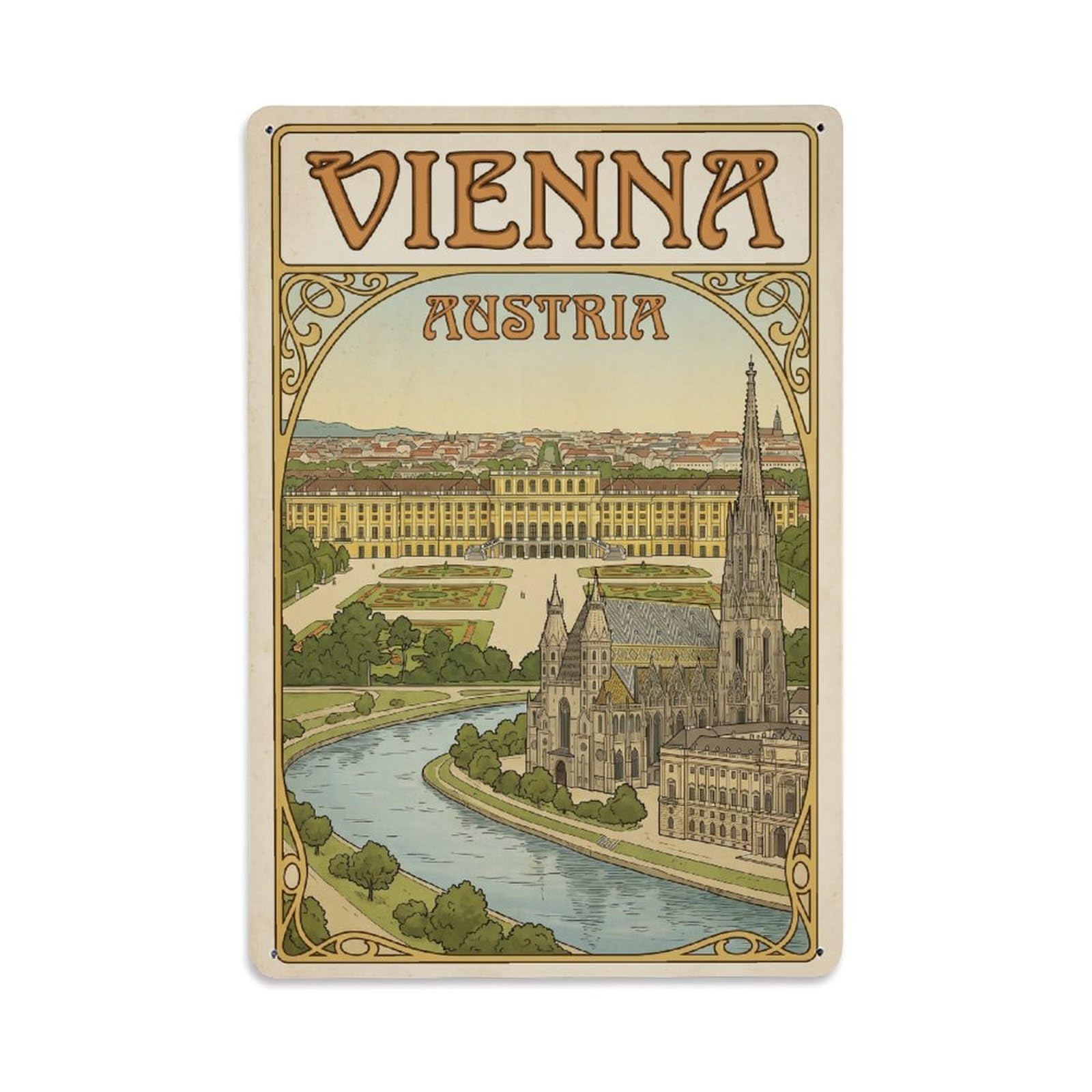 Vintage Travel Austria Vienna Metal Tin Sign Plaque Wall Decor for Cafe, Club Bar, Office, Garden Metal Poster 8x12Inch