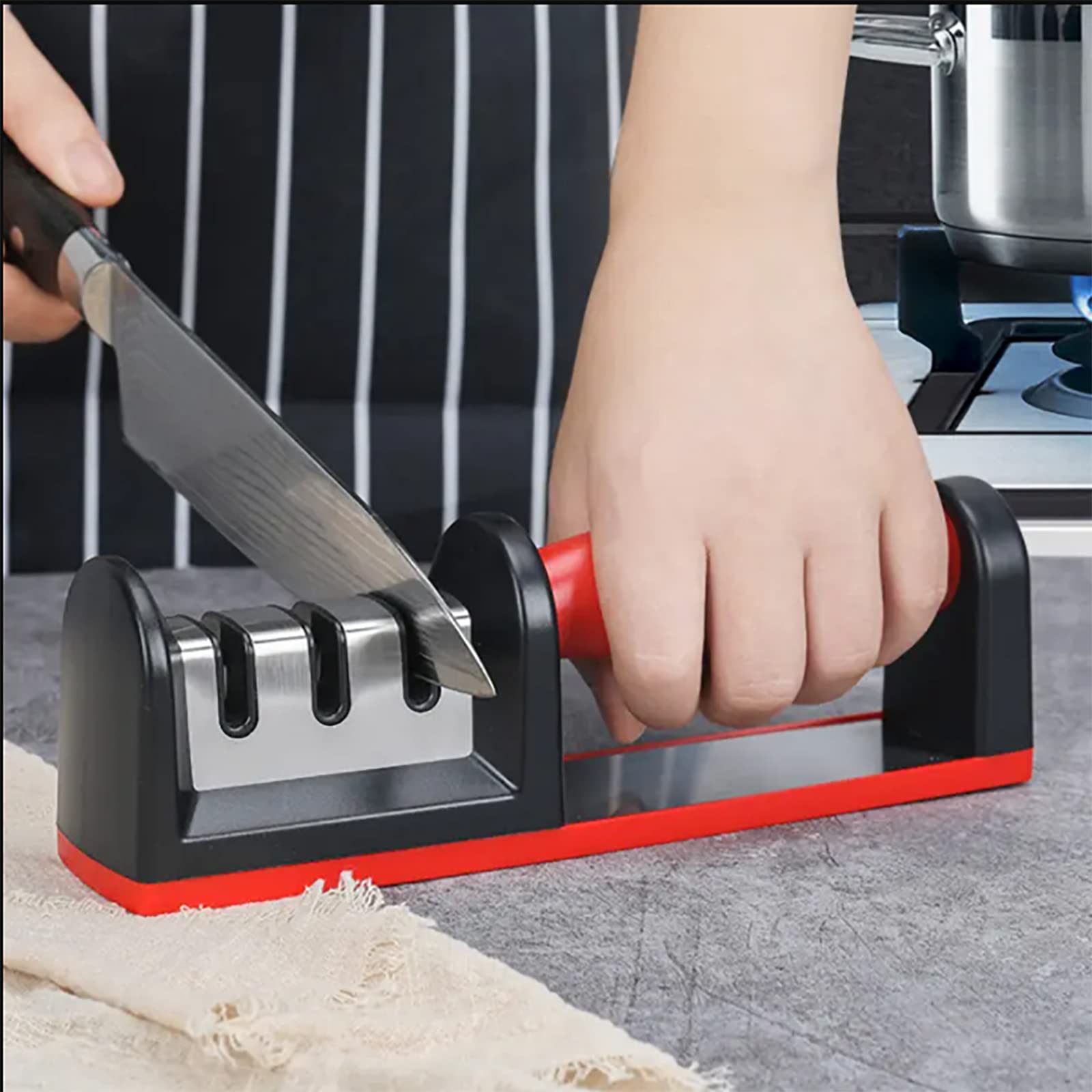 Küchenmesserschärfer, 3-Stufen-Messerschärfer Mit Rutschfester Unterlage Und Bequemem Griff, Ergonomisches Design Und Schnell Und Effektiv, Einfach Und Sicher Zu Bedienen, Für Küche, Zuhause