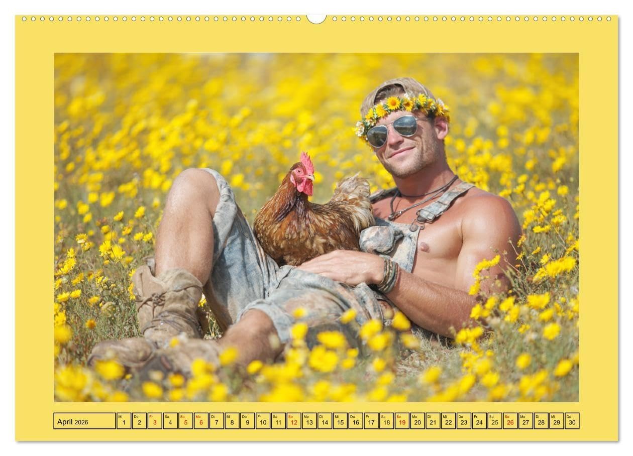 Die Hühnerhelden. Witz und Charme mit Männern, die Eier haben (hochwertiger Premium Wandkalender 2026 DIN A2 quer), Kunstdruck in Hochglanz: Die ... Männern und ihren Hühnern (CALVENDO Menschen)