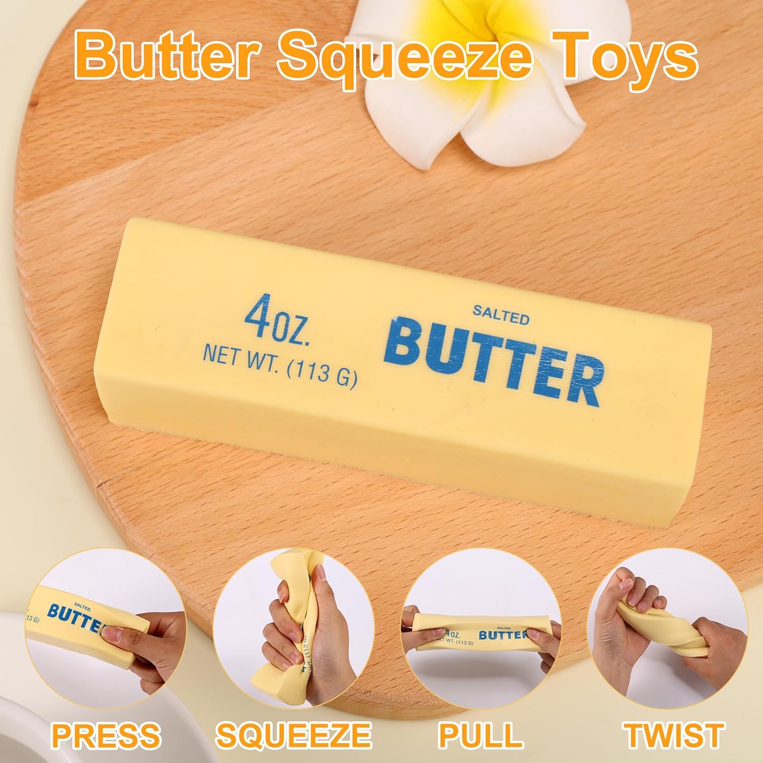 1pcs Squeeze Butter Squishy Toy, PU Material Butter Stick Slow Rising Squeeze Food Fidget Toy for Office School (Light Yellow)