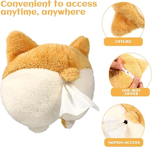 Miniatura 8 de Garneck Funda de caja de pañuelos en forma de trasero para perro, soporte de pañuelos para automóvil, caja organizadora de pañuelos de felpa de